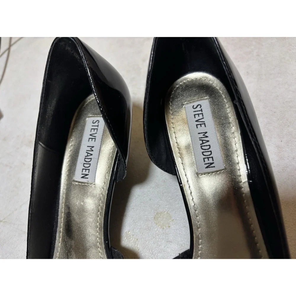 Steve Madden Vintage Pumps Black High Heels,‎ Size 7.5Open Toe, Leather